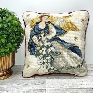 Vintage Christmas Angel Needlepoint Throw Pillow